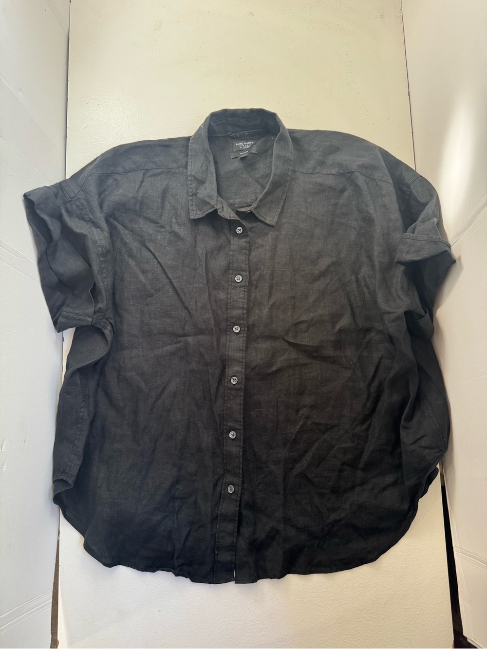 J. Crew Baird McNutt Irish Linen Black Relaxed Short-Sleeve Button-Down Shirt 2X